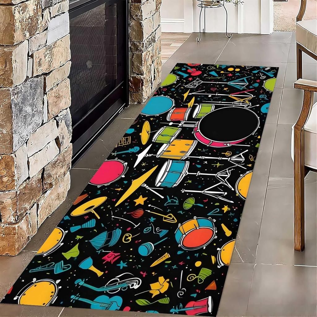 Piano Runner Hallway Rug, Black and White Piano Keyboard Notes Notebook Indoor Rug Non-Slip Washable Carpet, Dining Room Carpets