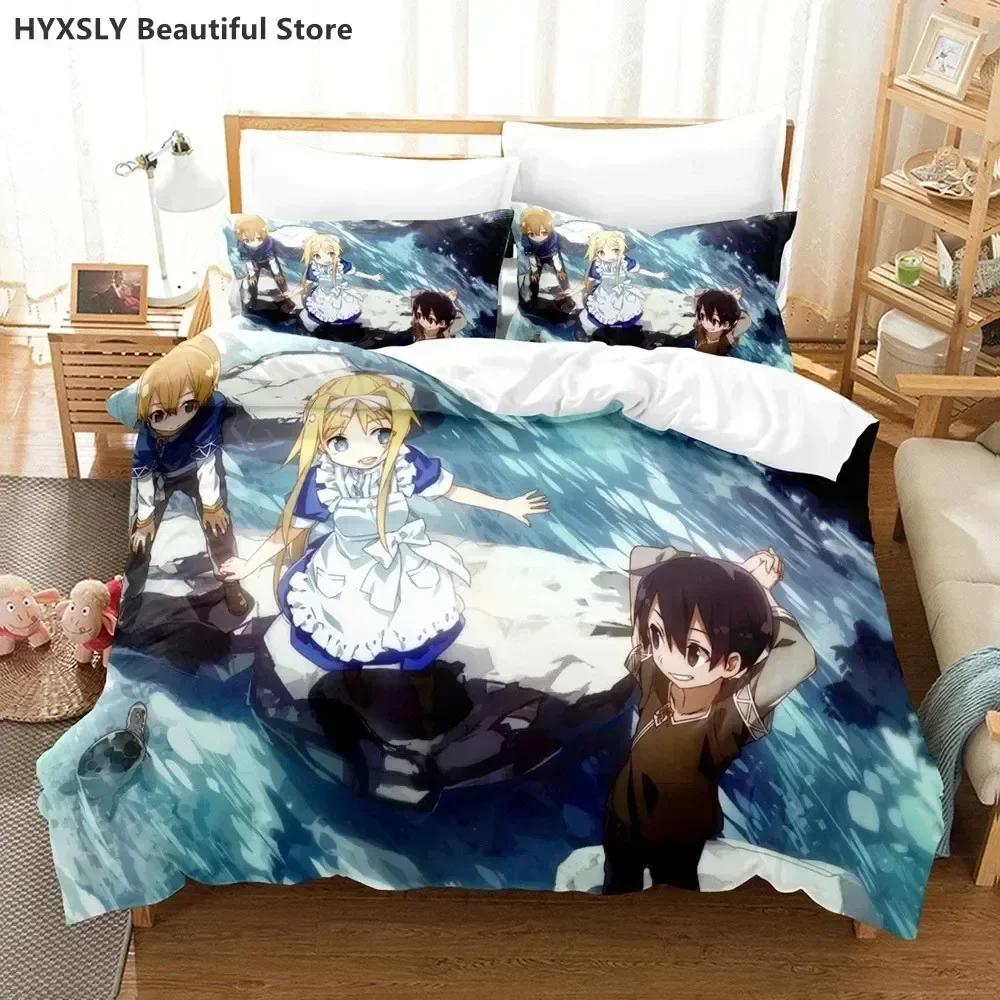 Fashion Sword Art Online Bedding Set 3D  Polyester Quilt Cover Pillowcases Queen King For Kids Gift  Duvet Cover Sets