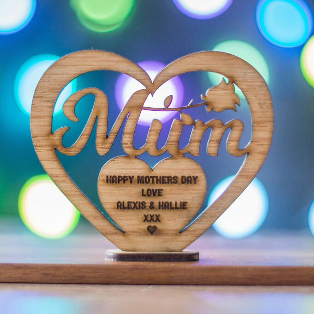 Hollow Out Heart Shaped Wooden Craft Gift Hanging Decoration for Mother's Day