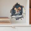 3D Cartoon Mouse Breaking Through Wall Brushing Teeth Stickers, Self-Adhesive Wall Art for Bedroom Bathroom Vanity Decoration