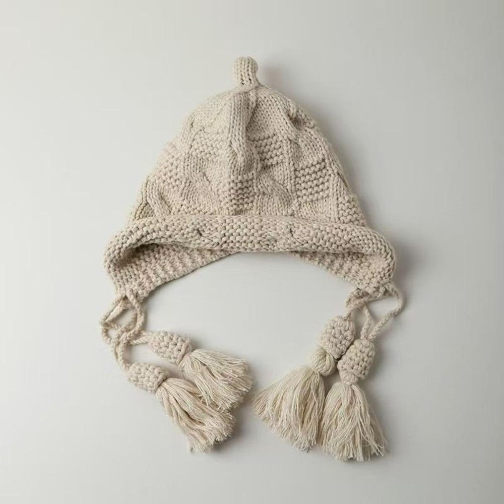 Windproof Knitted Wool Hat Tassel Warm Headgear Fashion Ear Protection Cap  Winter