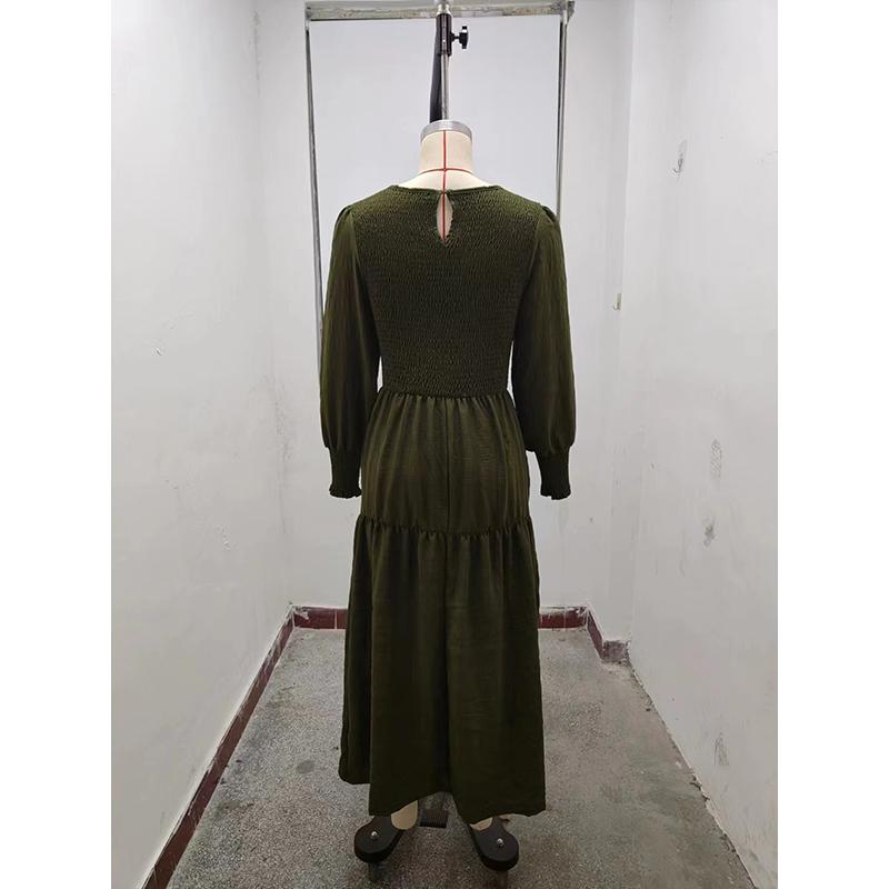 Boho Lantern Sleeve Dress Women - Round Neck Long Sleeve Maxi Casual Loose Fit Fall Vacation Dress