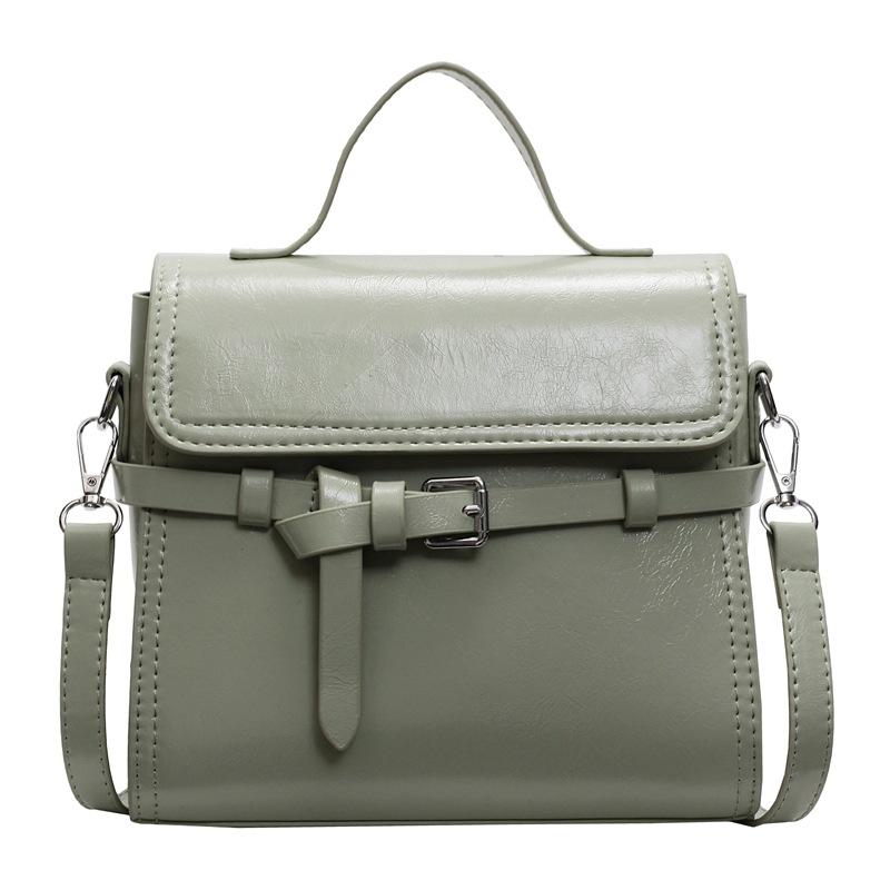 Trend niche high-end sense solid color versatile portable small square bag women's commuting simple oil wax leather messenger bag