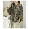 Cotton Linen Women Shirt Vintage Oversized Floral Print Blouses Harajuku Raglan Sleeve Leisure Loose Ladies Casual Button Up Shirts Tops
