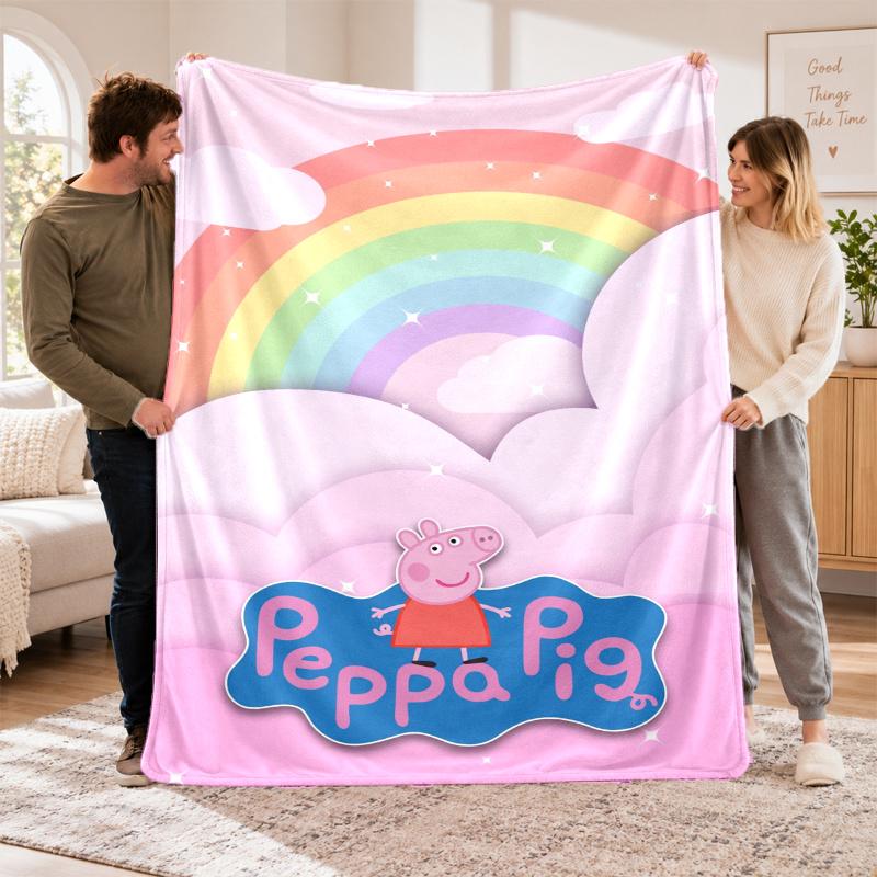 Flannel Fleece Blanket with Peppa Pig Design, Soft Lightweight Throw for Bed Sofa Travel