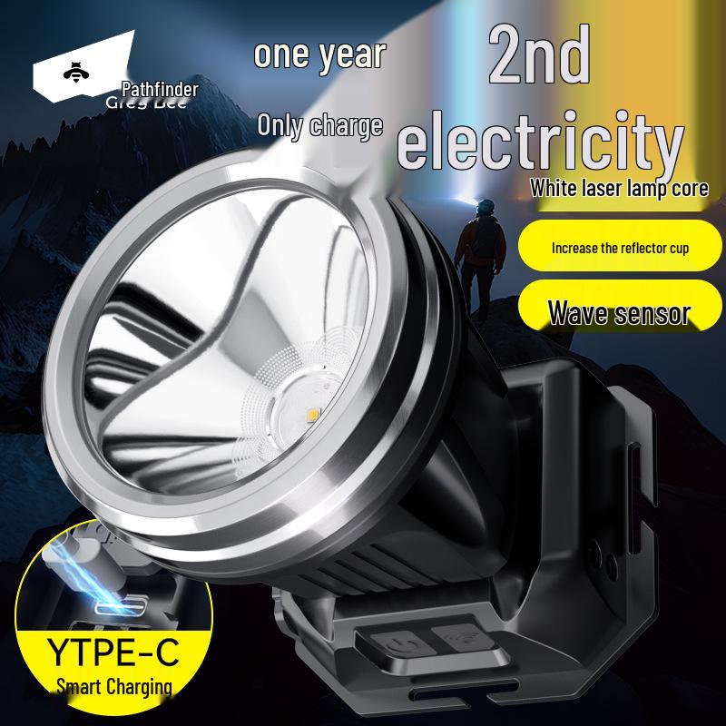 

High-Power Rechargeable Outdoor Headlamp with Hand-Wave Sensor, Long-Lasting Battery, and Long-Range Beam for Night Fishing.