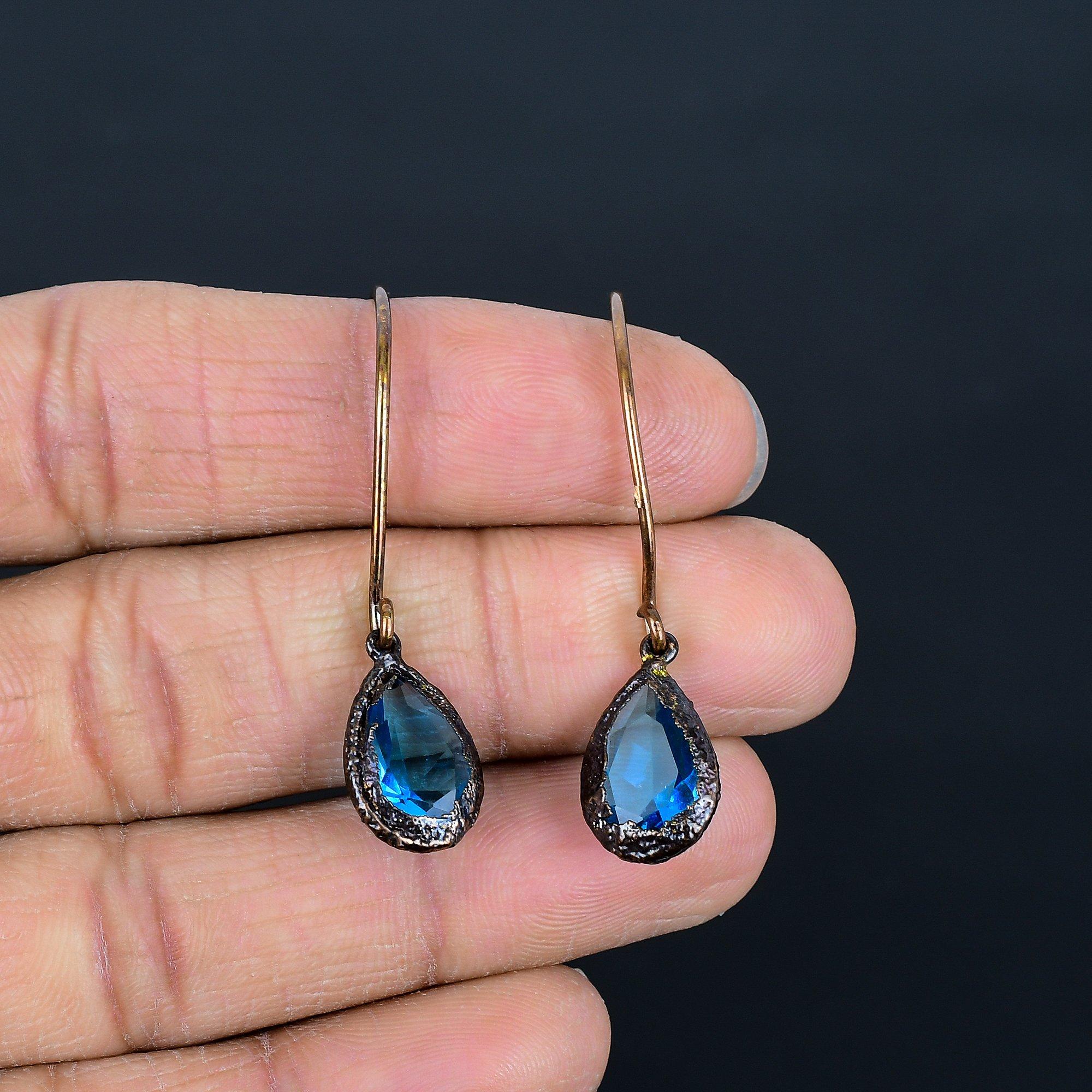 

Blue Topaz Earrings, Copper Electroformed Gemstone Jewelry, Handmade Earrings, For Thanksgiving