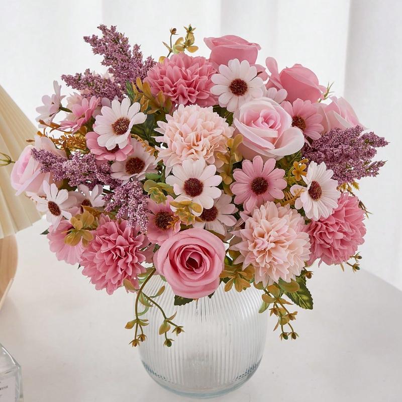 1 szt. Sztuczne kwiaty Fałszywe róże Bukiet kwiatów Jedwabne stokrotki Mniszek lekarski Kwiaty Hurtowe Na ślub Dekoracja domu Impreza Dekoracje stołu, Walentynki