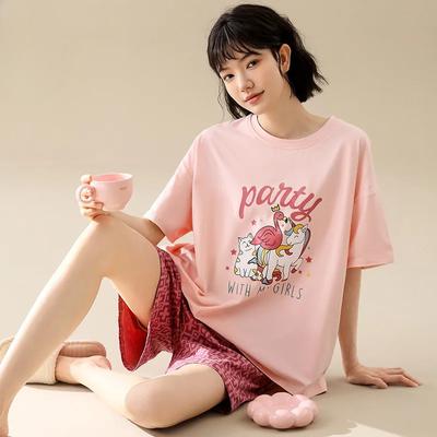 Nieuwe Zomer Pyjama's voor Dames, Korte Mouwen en Shorts, Cartoon Huiskleding, Puur Katoen, Lief en Schattig