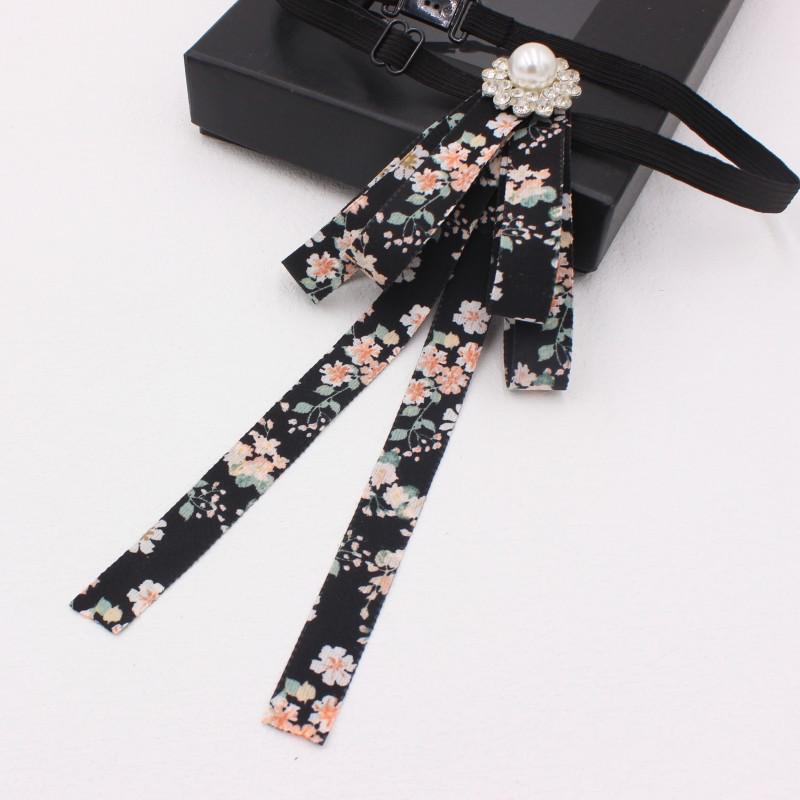 Women s Starry Cat Floral Fabric Bow Tie with Rhinestone Butterfly Knot and Adjustable Strap - TS254