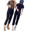 Plus Size High Waist Stretchy Cropped Jeans for Women - Slimming Straight Leg Pants for Spring & Autumn