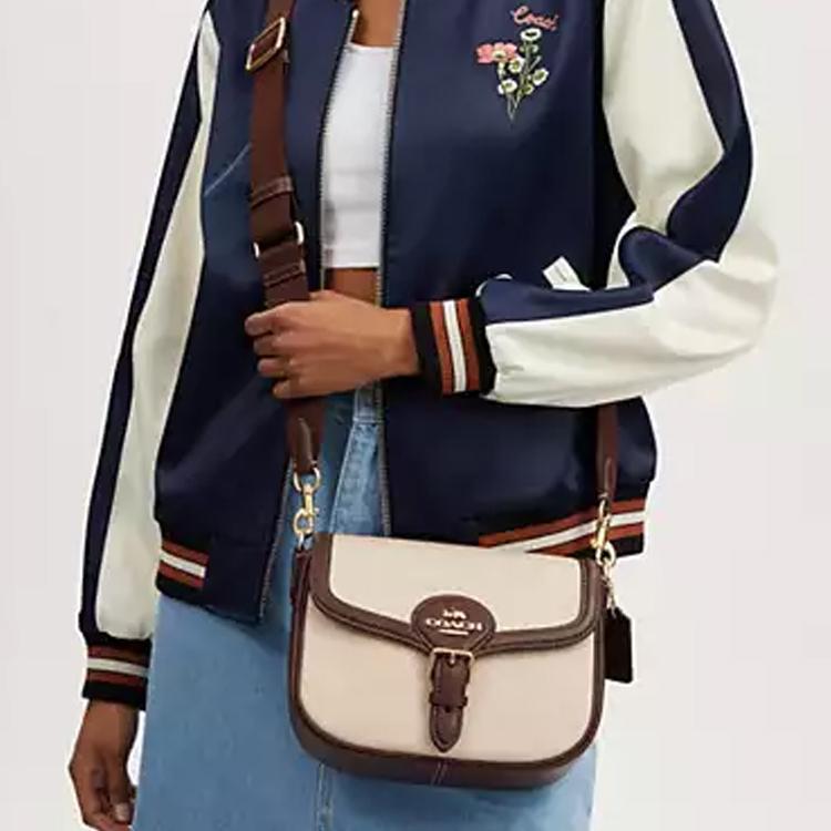 Coach Amelia 23 Metal Logo Canvas Saddle Bag Women Shoulder Bag Gold Natural Multicolor CR171-IMNAM