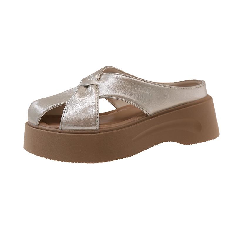 Casual Slippers Muffin Thick-soled Hollow Bag Head Cool Slippers Summer Comfortable Round Head Slippers Women