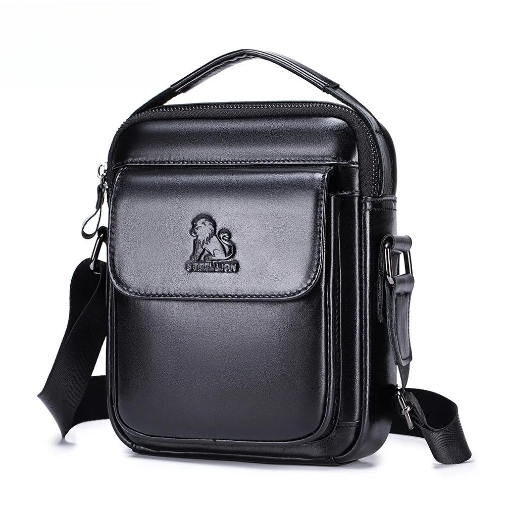 

Men s Genuine Leather Shoulder Bag Luxury Brand Designer Crossbody Messenger Bag Casual Travel Handbag Large Capacity чорний