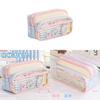 Kids Large Capacity Canvas Pen Bag With Transparent Pocket For School Stationery Storage