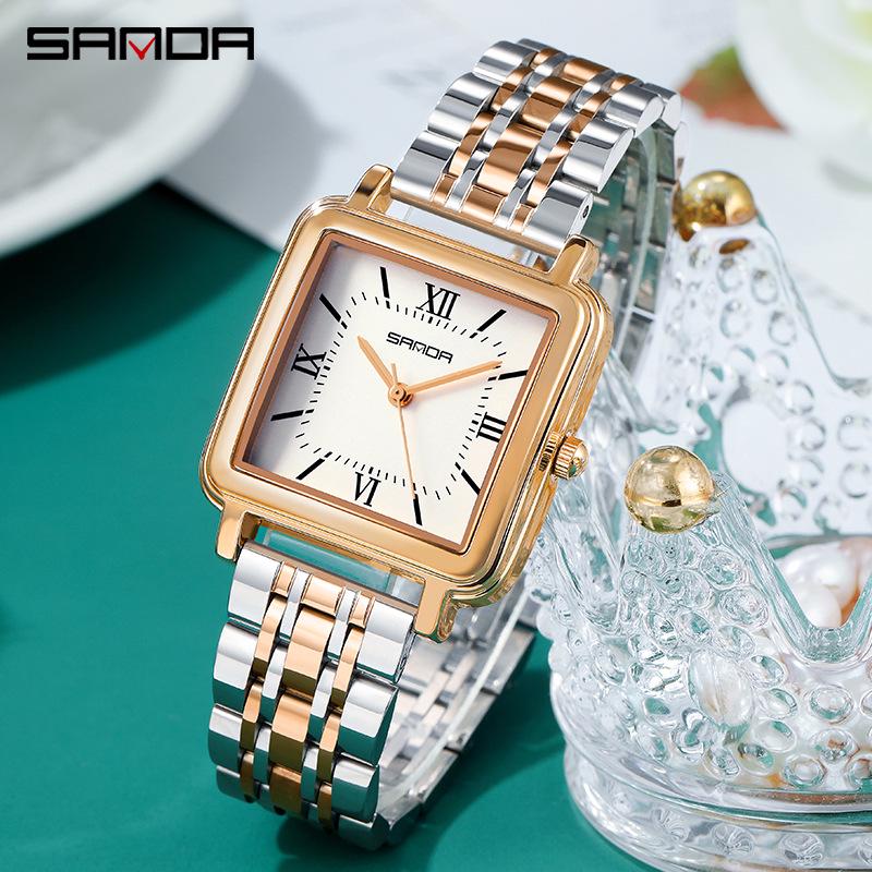 Sanda Women's Vintage Style Square Quartz Watch with Roman Numerals - Simple, Versatile, Waterproof Design