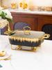 Rectangular Golden Ceramic Baking Casserole Pot with Stand