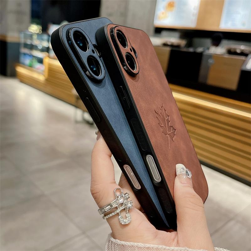 Slim Lambskin Leather Maple Leaves Pattern Phone Case for iphone 16E 11 12 13 14 15 16 Pro Max 15 16 Plus Soft Bumper Back Cover