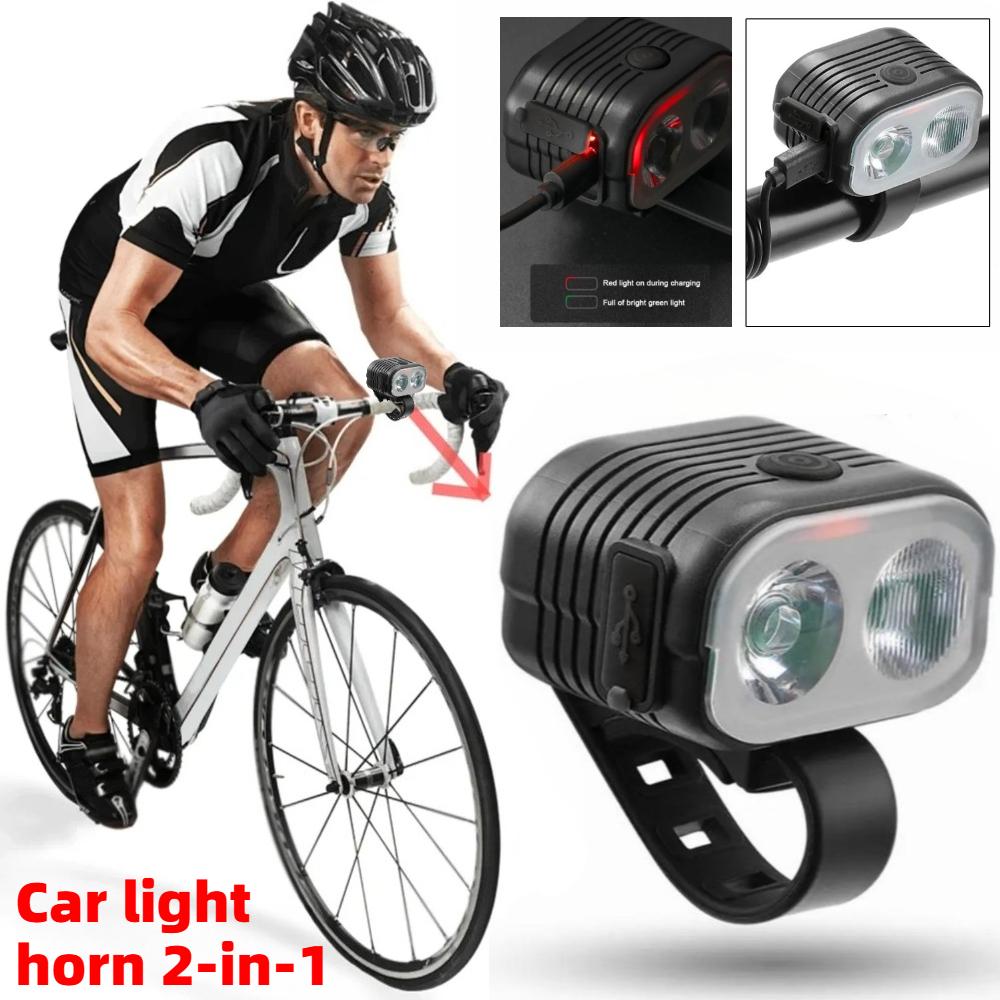 2 In 1 USB 120dB Loud Horn Cycling Flashlight Bicycle With Horn 2000LM Bicycle COB Front Light Rechargeable Waterproof Light