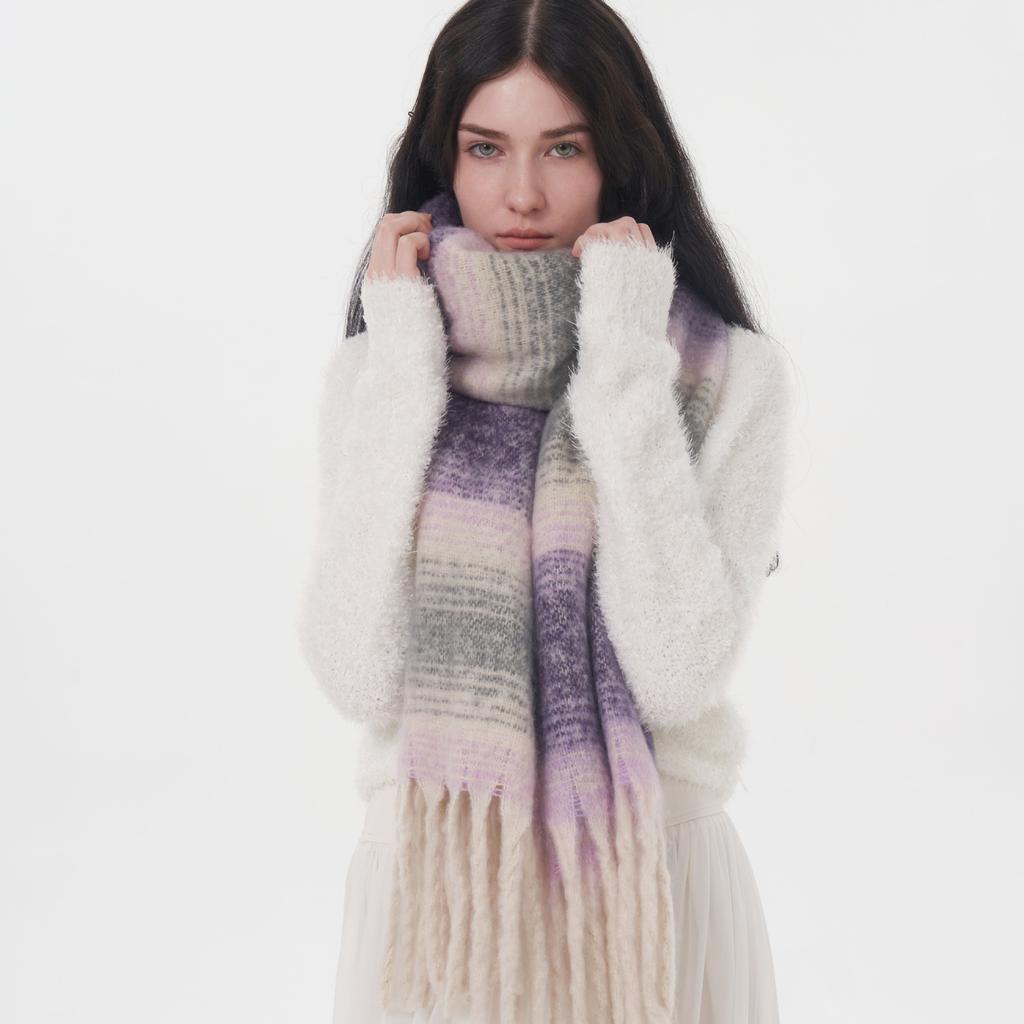 Imitation cashmere plaid women's winter enlarged and widened 50cm color matching warm and comfortable striped plaid fringed scarf shawl