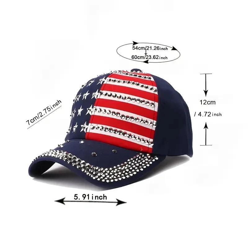 Amerikanische Flagge Baseballkappe Glitzer Nieten Flagge Denim Hip Hop Hut Outdoor Casual Stil Mann Unisex Hut für Frauen Mädchen