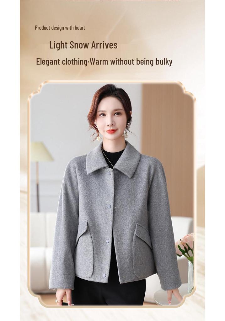 Mom's Elegant Lapel Wool Coat: 2026 Autumn/Winter Short Style for Middle-Aged Women