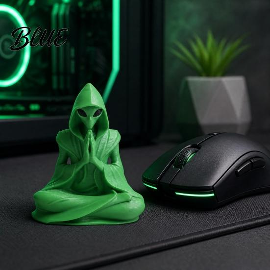 Bookcase Alien Figurine Ornament Matte Meditation Zen Statue 3D Printed Desk Decor Gray Figure Cute Extraterrestrial for Home Office