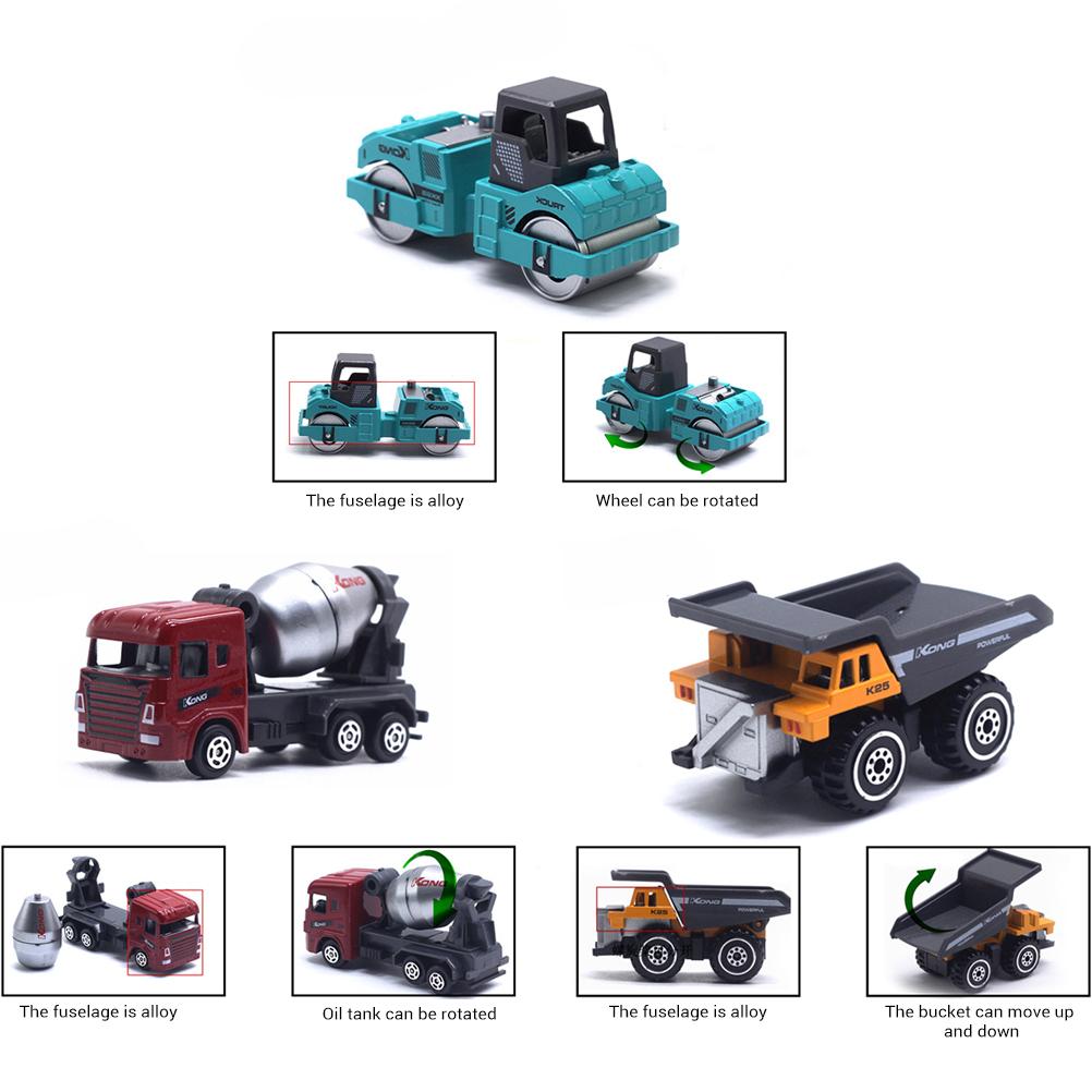 6 Pezzi Mini Veicoli da Cantiere Modello di Auto Giocattoli Bambini Lega Escavatore Camion Auto Set Regalo per Bambini