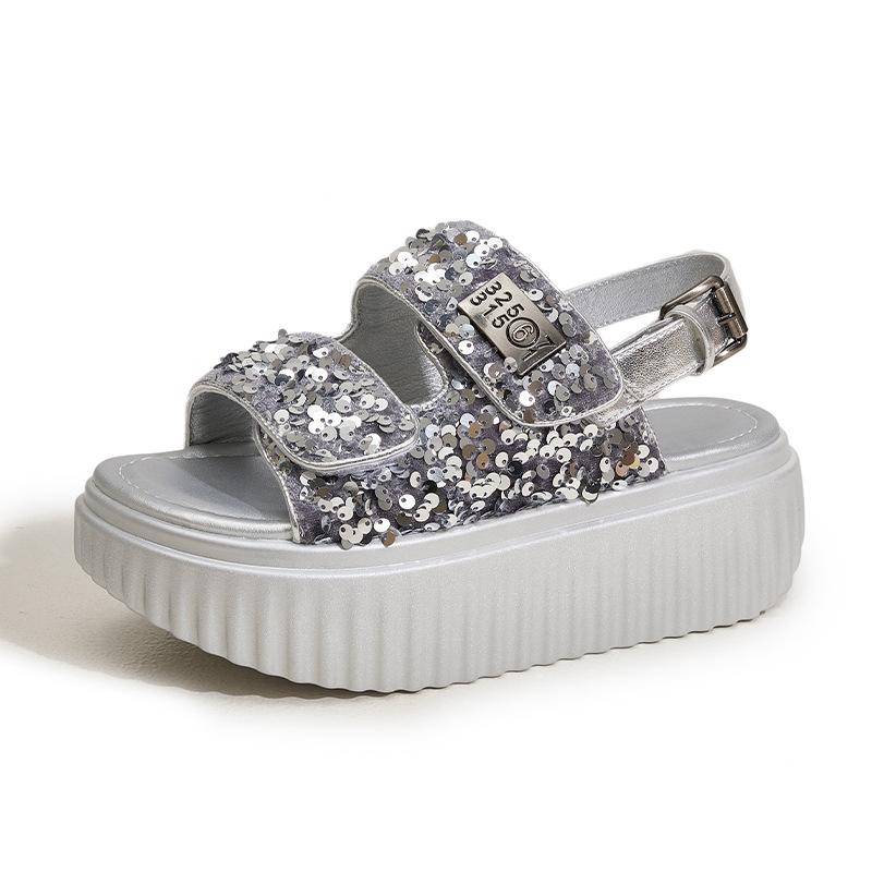 Platform sandals women's 2025 summer new shaking sequins fashion wear cool slippers versatile not tired feet beach shoes