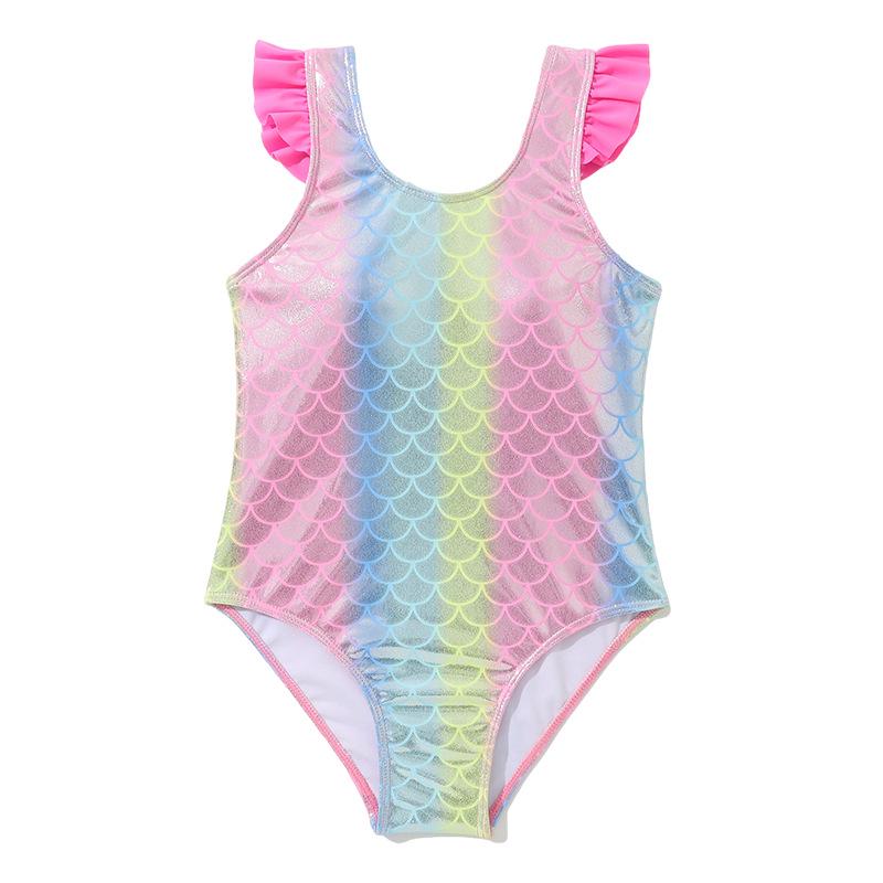New Girls' Off-Shoulder Ruffle Mermaid One-Piece Swimsuit