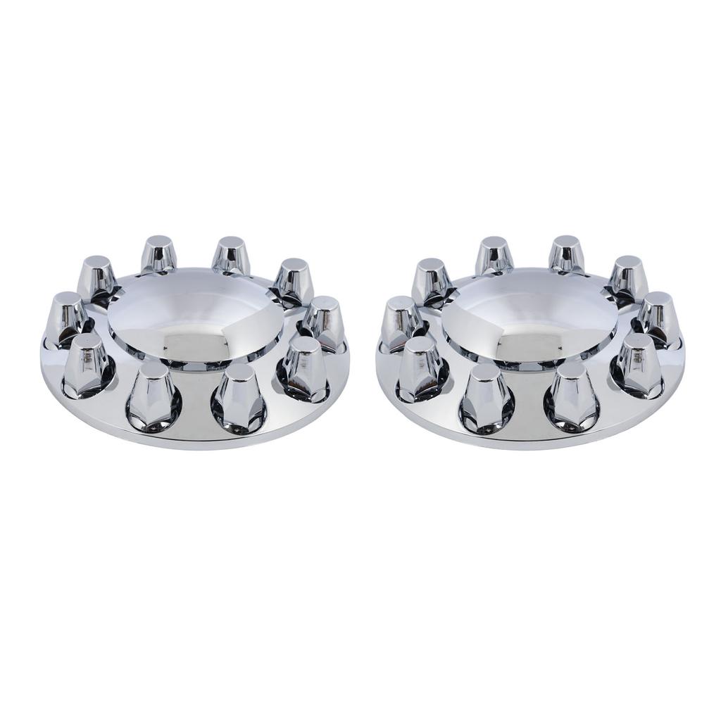 Pair of Chrome Front Axle Cover Set Glossy Wheel Hub Caps with 33mm Lug Nut Covers for Trucks Trailers Vehicles