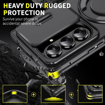 Capa de Telefone para Samsung Galaxy Z Fold 7 6 Fold7 Flip 7 FE 6 com Suporte Magnético Giratório 360 Graus e Tampa de Proteção da Câmera