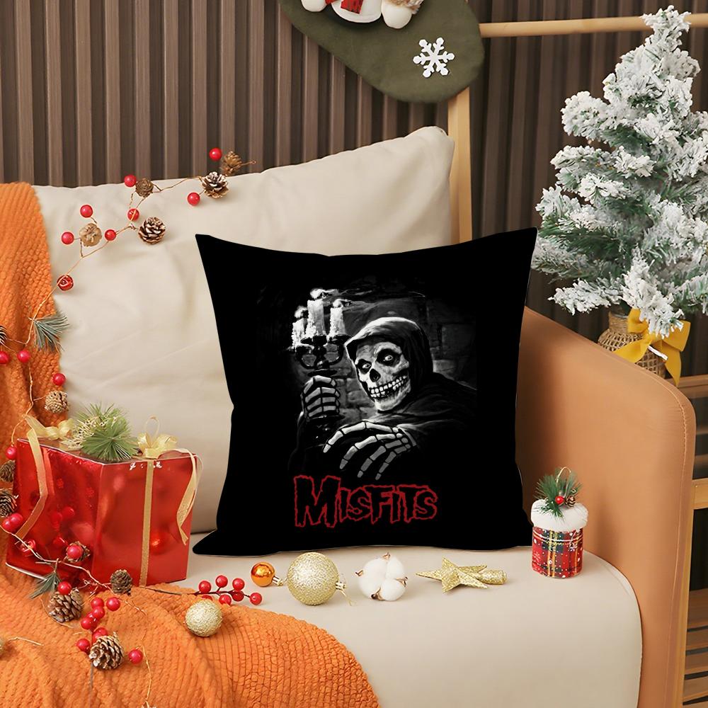 Funda de almohada Punk M-MisfitsS Rock Band, antiácaros, con cremallera invisible, de felpa corta y sedosa.