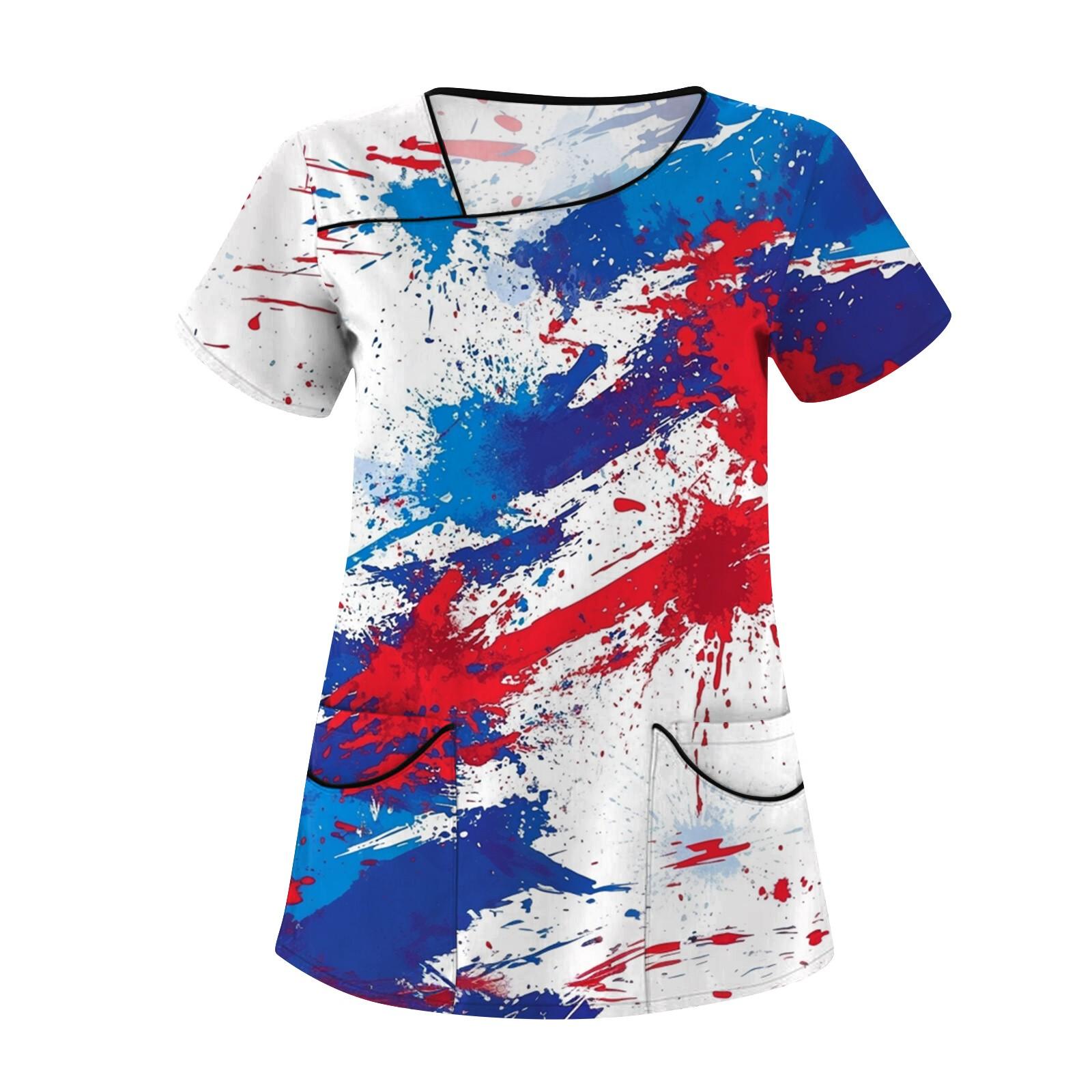 

Женская рабочая одежда с принтом, покатый воротник и двухслойные карманы, базовый верхний пуловер XXXXXL синий