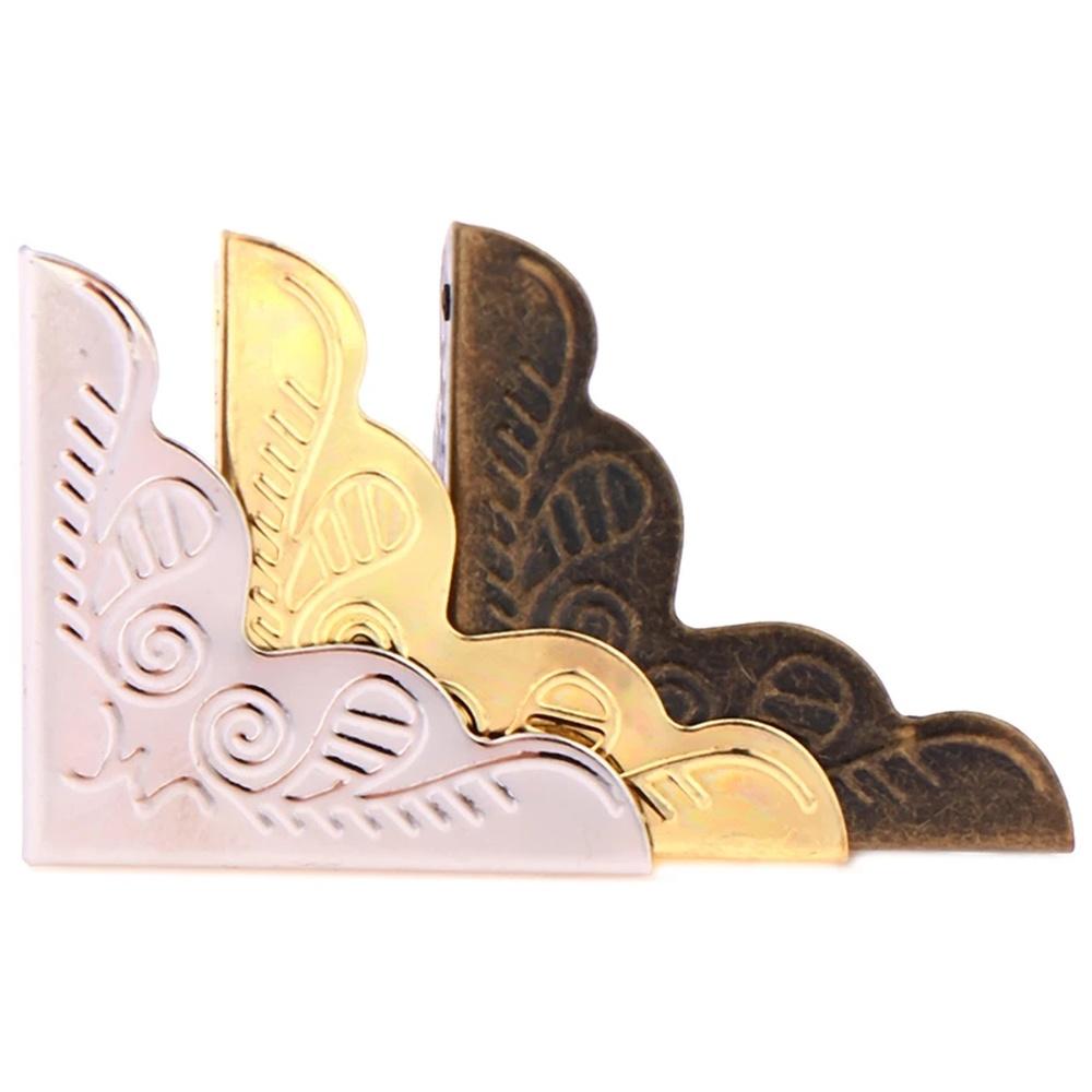 12 Pcs Decorative Antique Brass Golden Silvery Jewelry Wine Gift Box Wooden Case Chest Edge Cover Corner Protector Guard with Nails