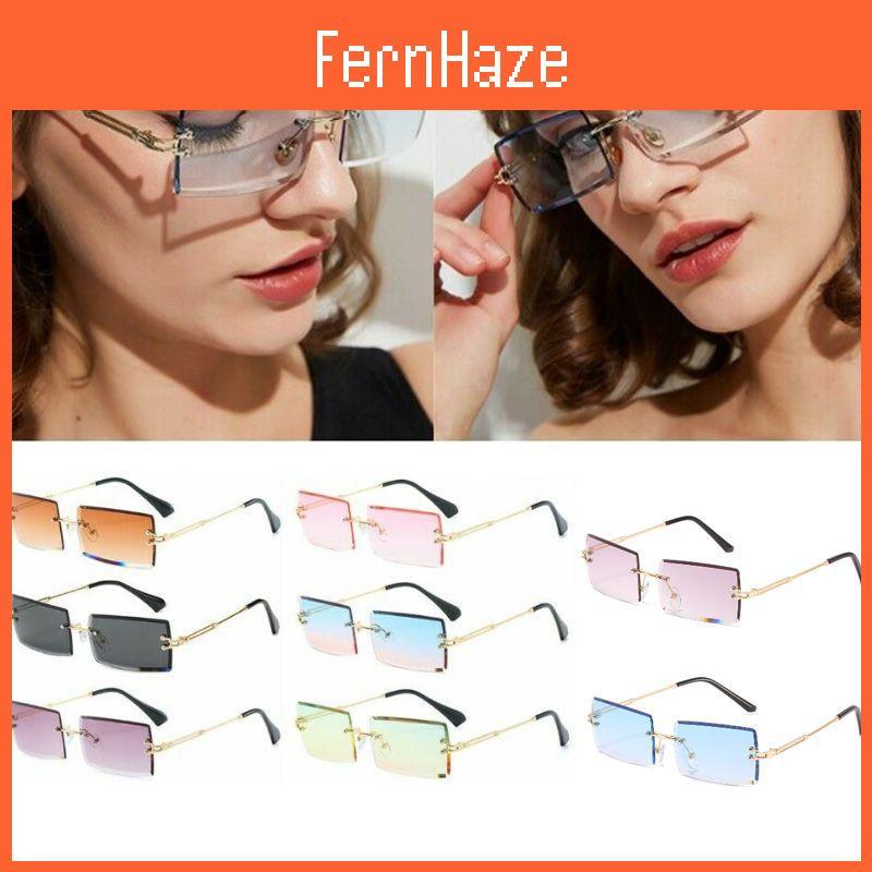 Vintage Design Rectangle Rimless Women's Sunglasses Uv400 For Trendy Summer Style