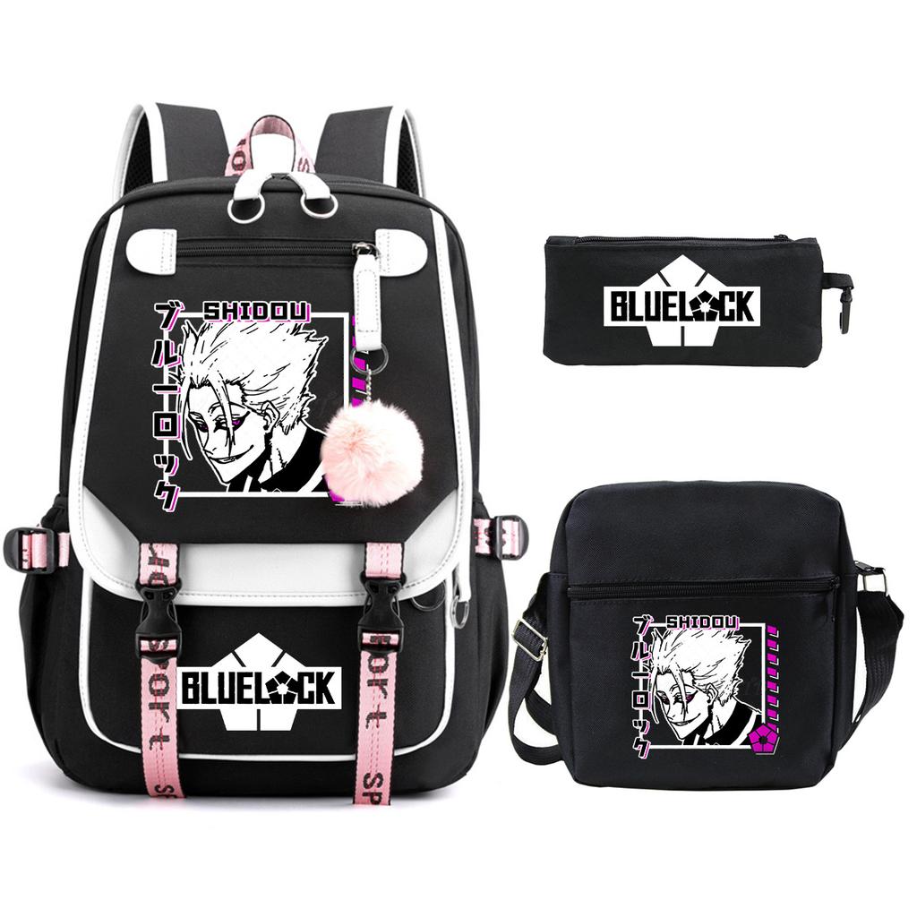 Blue Prison Student School Bag Large Capacity Children'S Shoulder Bag Casual Pencil Bag Set