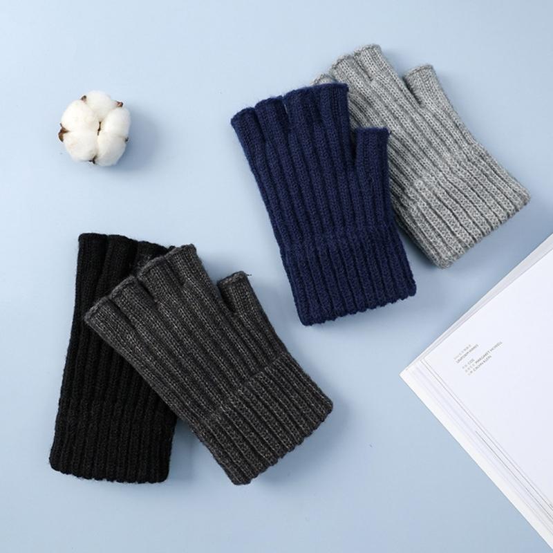 Thick Knitted Fingerless Gloves For Men Cold Weather Cycling Outdoor Activity Warm Thermals Protection