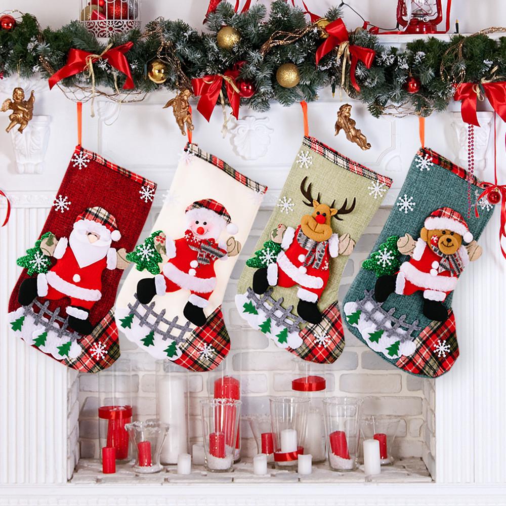Christmas Burlap Plush Stockings Delightful Holiday Gift Bags For Candy And Decorations