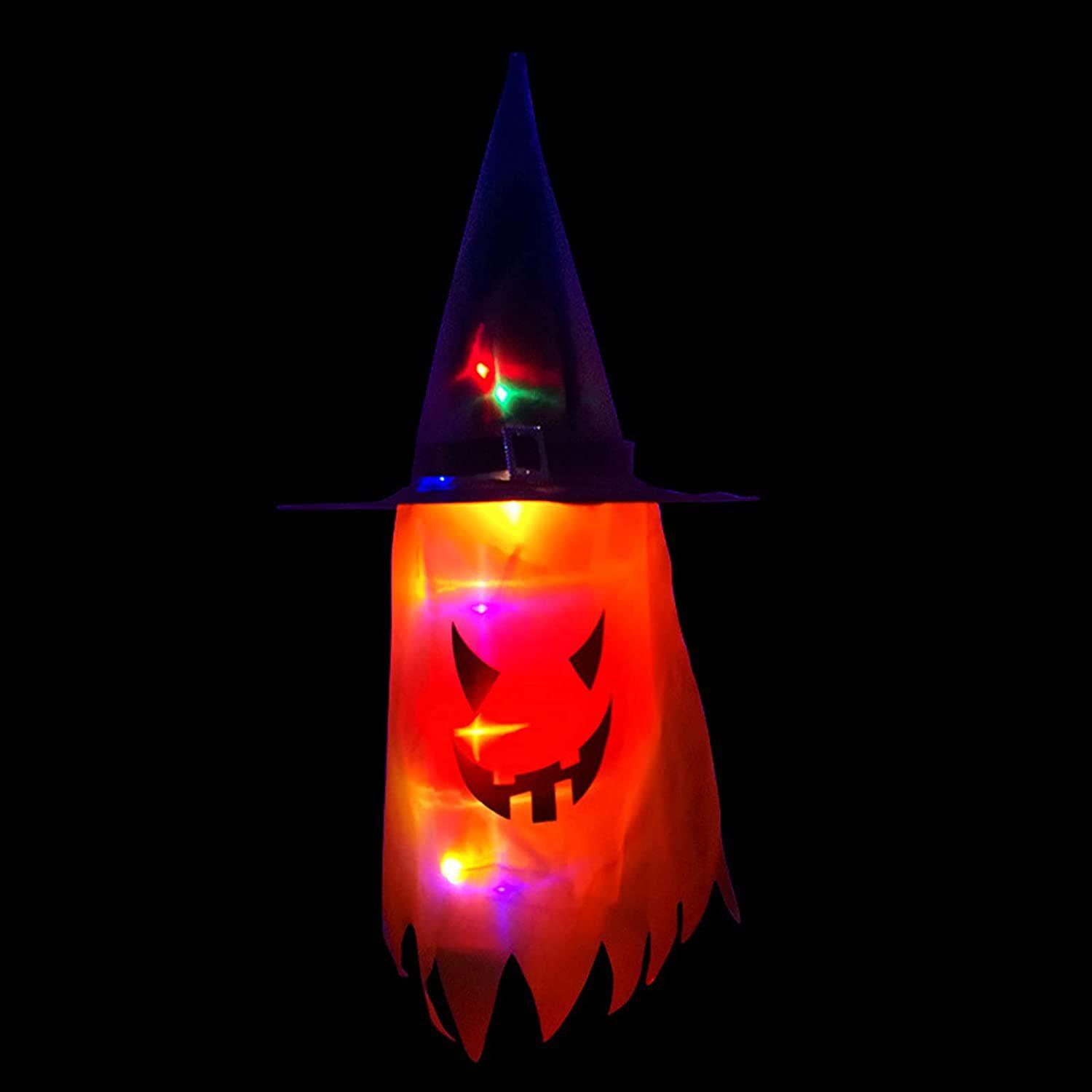 

Halloween Ghost LED Hat Pendant Dangling Wizard Light Decora for Home Outdoor Railing Flying Ghosts Window Wall Scary Ornament помаранчевий