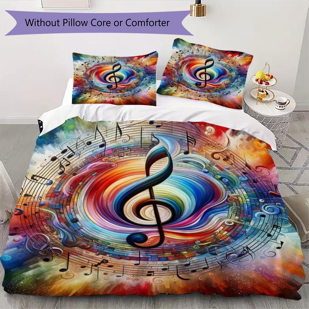 1PC Musical symbols Bedding Quilt Set Quilt Cover Pillowcase Home Decoration Birthday Gift (1 * duvet cover + 2 * pillowcase, without core)A19