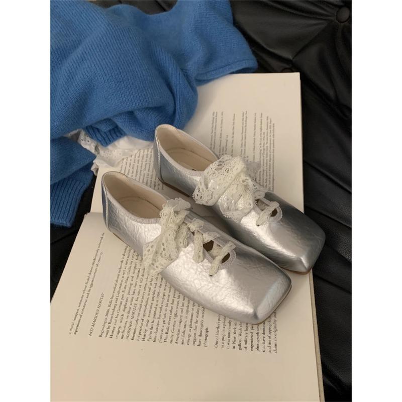 Moda 2025 Kwadratowy Czubek Sznurowane Baleriny dla Kobiet Czarne Białe Brązowe Jane