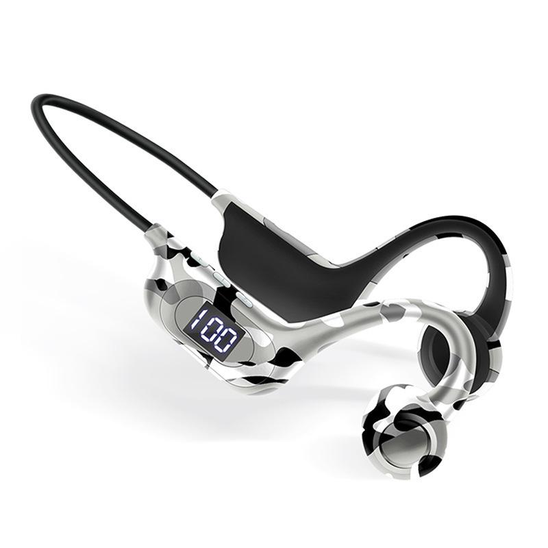 AKZ-G9 Vibration Bone Conduction Bluetooth Earphones with Card Slot, Digital Display, Neckband Design, and Long Battery Life.