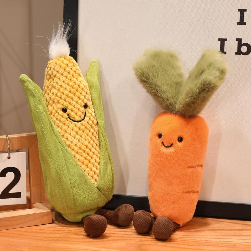 Interactive Small Dog Chew Toy - Corn, Carrot, Asparagus Plush for Teething & Learning