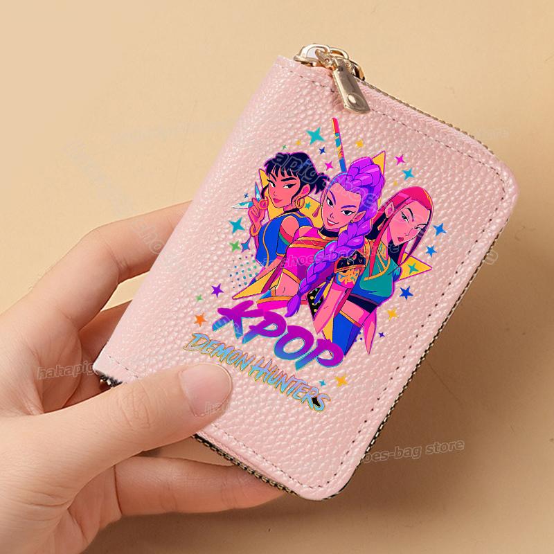 Perfect KPop Demon Hunters Women Short Wallets Pu Leather Credit Card Holder Multi-slot Small Zipper Wallets Female Clutch Coin Purse