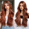Women's Full Head Wig, Brown Gradient Middle Part Long Curly Synthetic Hair, Machine‑Made, Can Be Tied Into Bun
