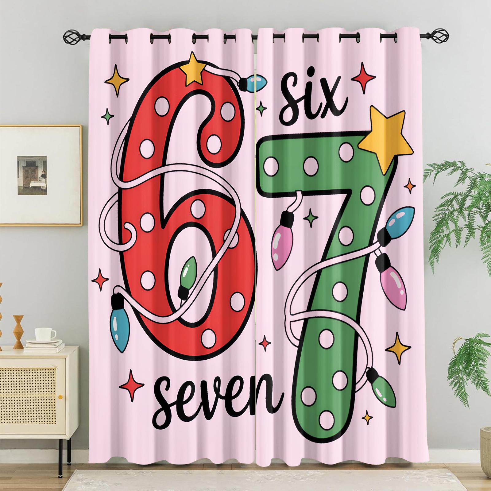 

Set Of 2 Six Seven Element Printed Curtains Bedroom Kitchen Dining Room Living Study Office Decorations Curtain Light Blocking For Area Made Polyester W100*H70(CM)-Rod Pocket&2PCS