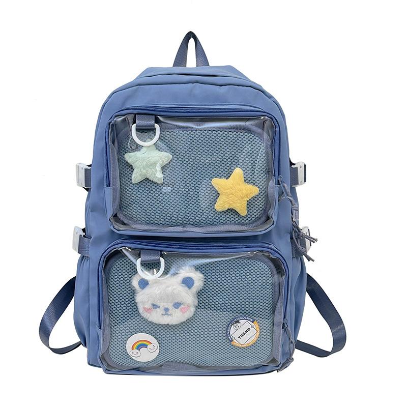 Transparent Anime Ryggsäck för Skolan, Vattentät Nylon JK-väska med Ryggskydd, Unisex Söt Expanderbar Ryggsäck