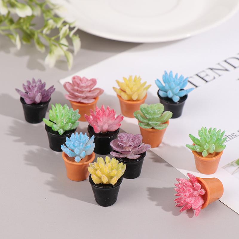 

5Pcs 1:12 Dollhouse Miniature Green Plant In Pot Succulent Plants Home Decor one size