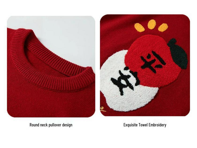 Red Family Sweater Set: Festive Year of the Horse Round Neck Jumper for Parents and Kids